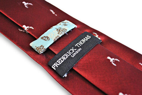 burgundy tie with white stag deer head silhouette design